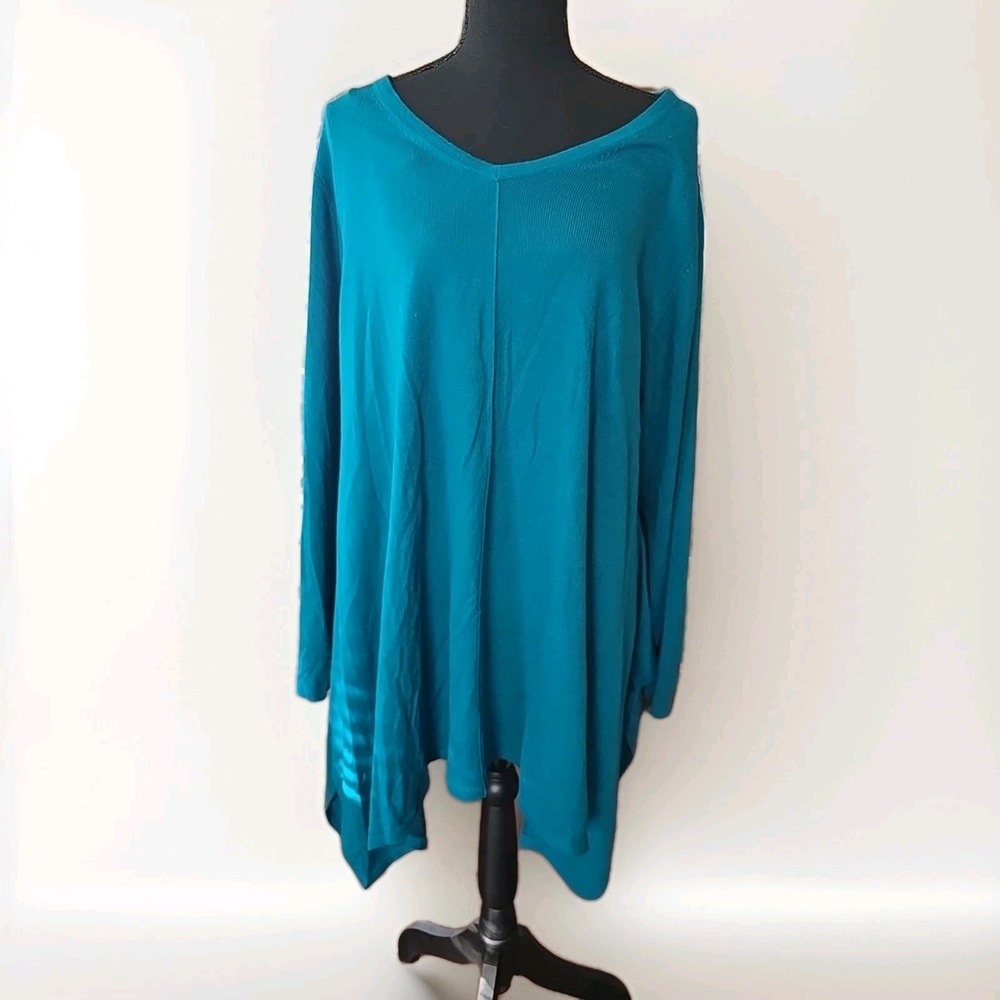 Nwt Catherines Womens 2XL Turquoise Blue Knit Flowy Sweater Pullover